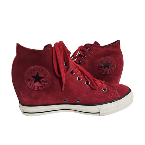 Converse Chuck Taylor Suede Lux Wedge Heel High Top Womens 9 Burgundy Sneaker - Picture 16 of 16